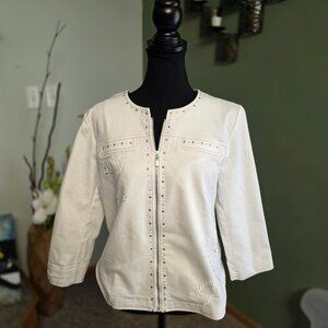 Women's Alfred Dunner All Aboard White Denim Stretch Jacket-Size 8P- NICE